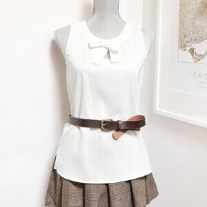 Off-White Keyhole Bowknot Sleeveless Blouse 🍦 JACOB